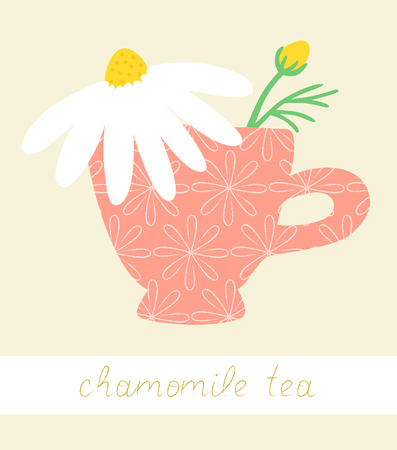 Herbal chamomile tea vector hand drawn illustrationのイラスト素材
