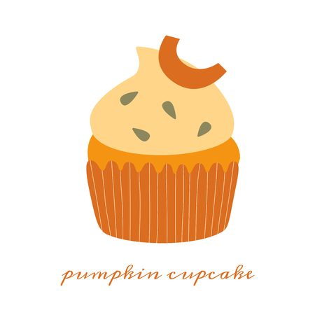 Pumpkin cupcake hand drawn vector illustration of a series of recipes with pumpkinのイラスト素材