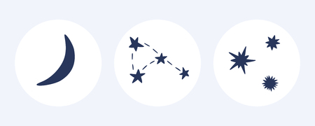 Constellation, moon and stars hand drawing icons. Doodle illustration starry sky for poster, postcard, bannerのイラスト素材