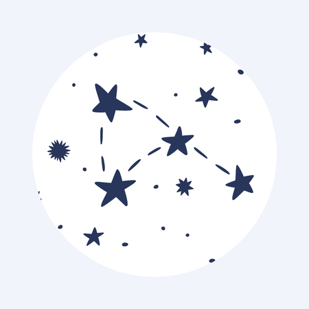 Constellation and stars hand drawing illustration. Doodle print starry sky for poster, postcardのイラスト素材