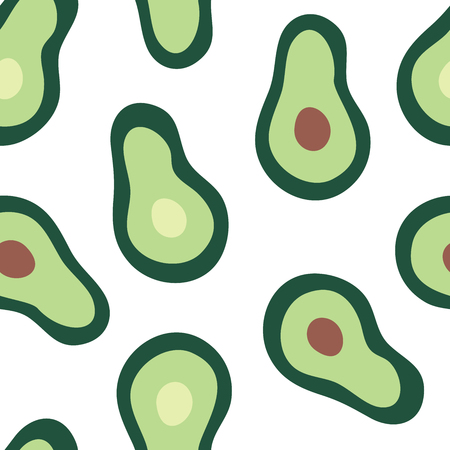 Avocado fruit hand drawn doodle seamless pattern. Vector texture in cartoon style isolated on white backgroundのイラスト素材