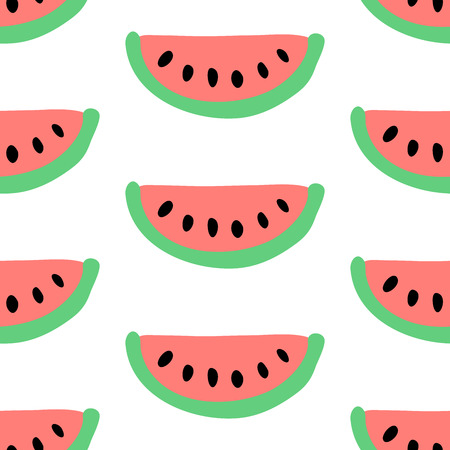 Watermelon slice seamless hand drawn vector pattern on white background
