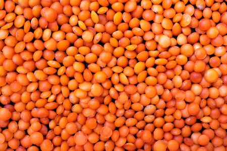 Close-up red lentils texture. Pattern from foodの写真素材