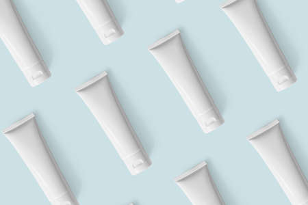 Mockup white plastic tubes pattern for cosmetic product. Containers for hand cream, moisturizer body...