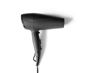 Hair dryer isolated on white background with copy space, top viewの写真素材