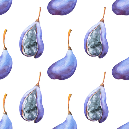 Hand painted minimalist seamless fruits pattern with watercolor akebia quinata isolated on white backgroundの写真素材