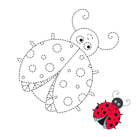 Vector drawing worksheet for kids Simple educational game for kids. Illustration of funny ladybird for toddlersのイラスト素材