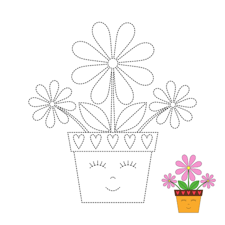 Vector drawing worksheet for kids Simple educational game for kids. Illustration of funny flowerpot for toddlersのイラスト素材