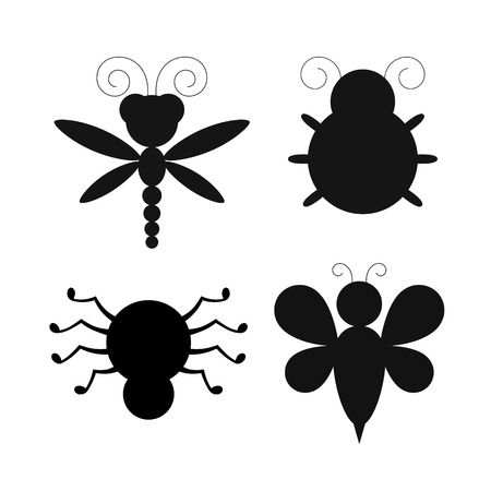 Vector set of black stylized silhouettes of insectsのイラスト素材