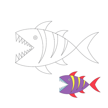 Vector drawing worksheet for kids Simple educational game for children. Illustration of shark for toddlersのイラスト素材
