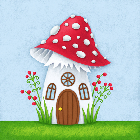 Illustration of the fairytale mushroom house for kidsの写真素材
