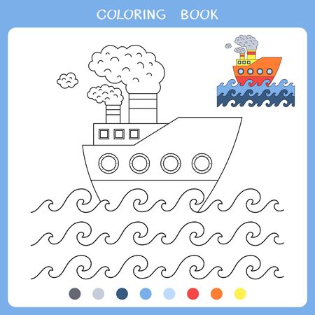 Vector illustration of the ship sailing in the sea for coloring bookのイラスト素材