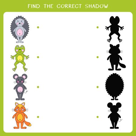 Find the correct shadow for animals. Vector worksheet of simple educational game for kidsのイラスト素材