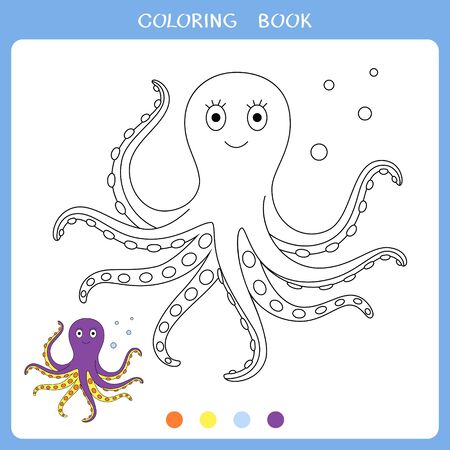 Vector illustration of swimming octopus for coloring bookのイラスト素材