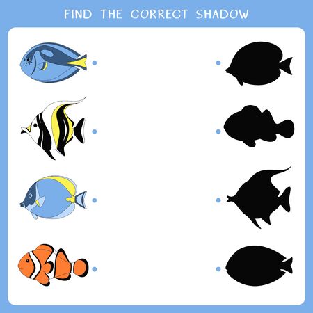 Find the correct shadow for fishes. Vector worksheet of simple educational game for kidsのイラスト素材