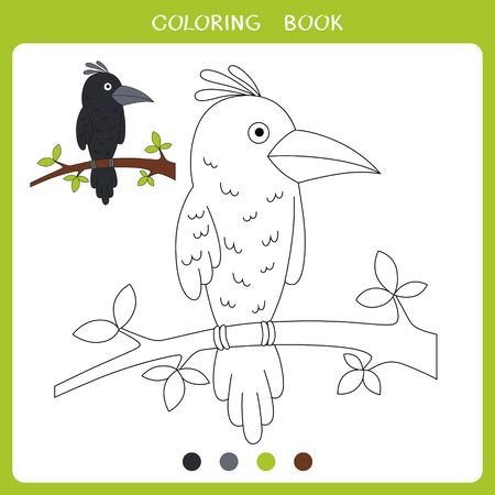 Vector illustration of crow sitting on the branch for coloring bookのイラスト素材