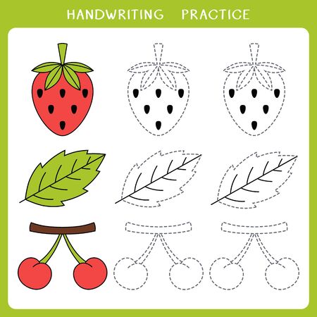Handwriting practice sheet. Simple educational game for kids. Vector illustrationのイラスト素材
