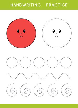 Handwriting practice sheet with circle shapes. Simple educational game for kids. Vector illustrationのイラスト素材