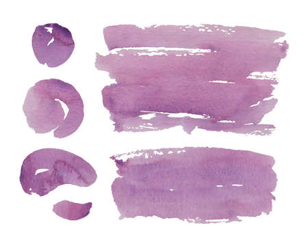 Hand painted purple watercolor objects isolated on white background. Creative collection of abstract stain, stroke and circle for your designの写真素材