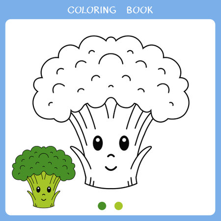 Simple educational game for kids. Vector illustration of cute broccoli for coloring bookのイラスト素材