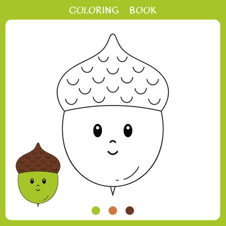 Simple educational game for kids. Vector illustration of cute acorn for coloring bookのイラスト素材