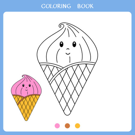 Simple educational game for kids. Vector illustration of cute ice cream for coloring bookのイラスト素材