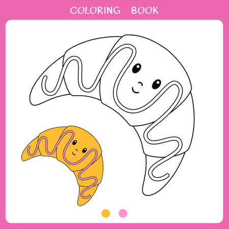 Simple educational game for kids. Vector illustration of cute croissant for coloring bookのイラスト素材