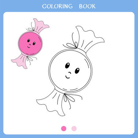 Simple educational game for kids. Vector illustration of cute candy for coloring bookのイラスト素材