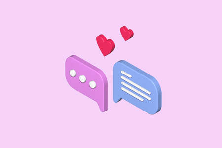 3d isometric illustration with digital email icons and message boxes. romantic chat