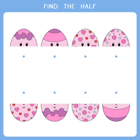 Find the half for Easter eggs. Simple educational game for kids. vector worksheetのイラスト素材