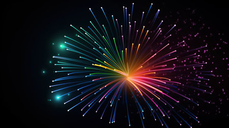 Multicolor fireworks explosion in night sky. Black background. AI Generative.の素材