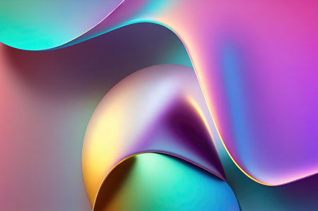 Colorful gradient 3d waved background with glossy spheres. Iridescent reflection effect. Liquid modern abstraction. AI Generative illustration.の素材