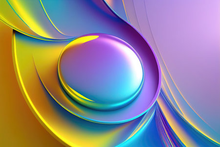 Colorful gradient 3d waved background with glossy spheres. Iridescent reflection effect. Liquid modern abstraction. AI Generative illustration.の素材