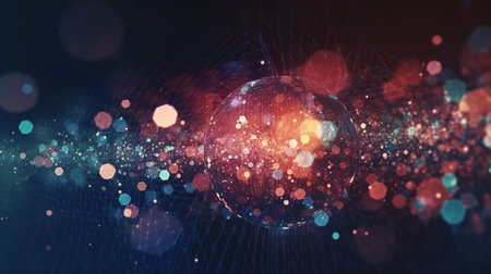 Big data abstract background with planet Earth. Futuristic technology network concept. Global database visualization. Neon multicolor effect. Generative AIの素材