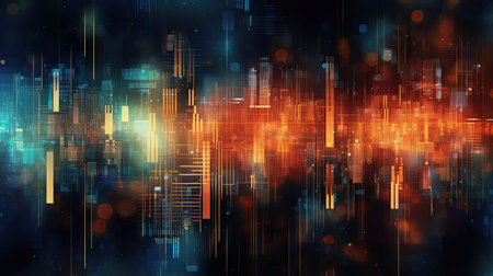 Big data abstract background. Technology network concept. Futuristic global database visualization. Neon multicolor effect. AI Generative.の素材