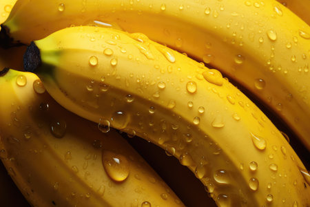 Fresh bananas background with water drops.の素材