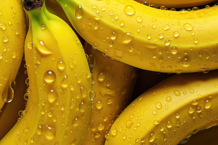 Fresh bananas background with water drops.の素材