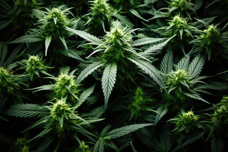 Blooming cannabis plant, medical marijuana. Concept of herbal alternative medicine.の素材
