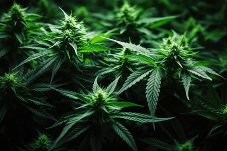 Blooming cannabis plant, medical marijuana. Concept of herbal alternative medicine.の素材
