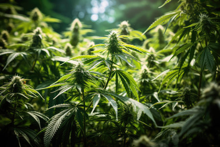 Blooming cannabis plant, medical marijuana. Concept of herbal alternative medicine.の素材