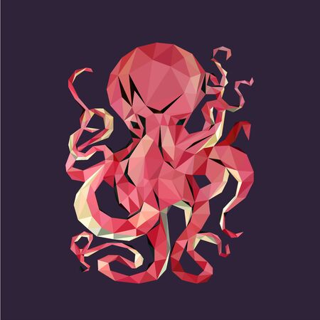 Colorful polygonal style design of wild creature octopus in pink colors on a violet backgroundのイラスト素材