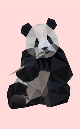 Colorful polygonal style design of wild black and white panda on a pink backgroundのイラスト素材