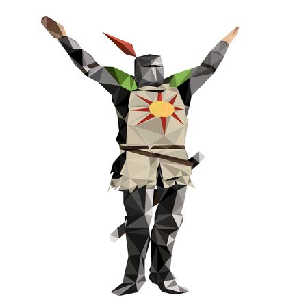 Colorful polygonal style design of medieval knight is rising up handsのイラスト素材