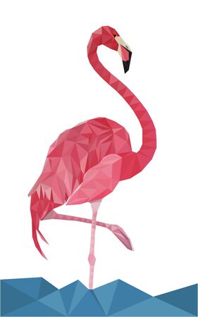 Colorful polygonal style design of bird flamingo in pink colors in a waterのイラスト素材
