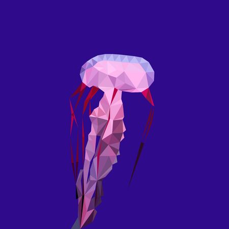 Colorful polygonal style design of pink jellyfish on a violet backgroundのイラスト素材