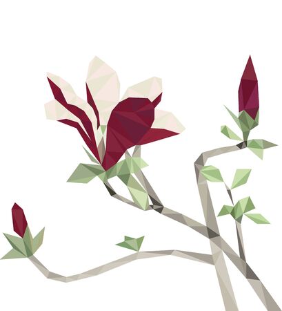 Colorful polygonal style design of blossoming  red magnolia treeのイラスト素材