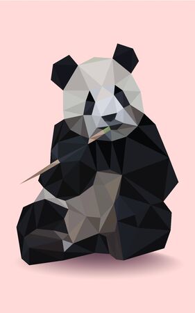 Colorful polygonal style design of wild black and white panda on a pink backgroundのイラスト素材