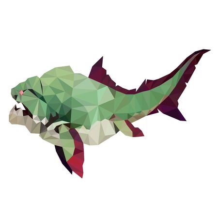 Colorful polygonal style design of angry green fishのイラスト素材