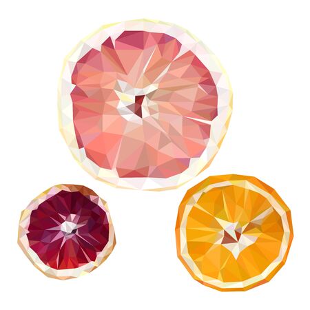 Colorful polygonal style design of citrus fruits: grapefruit, mandarin, sicilian orangeのイラスト素材