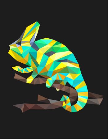 Colorful polygonal style design of wild reptile chameleonのイラスト素材